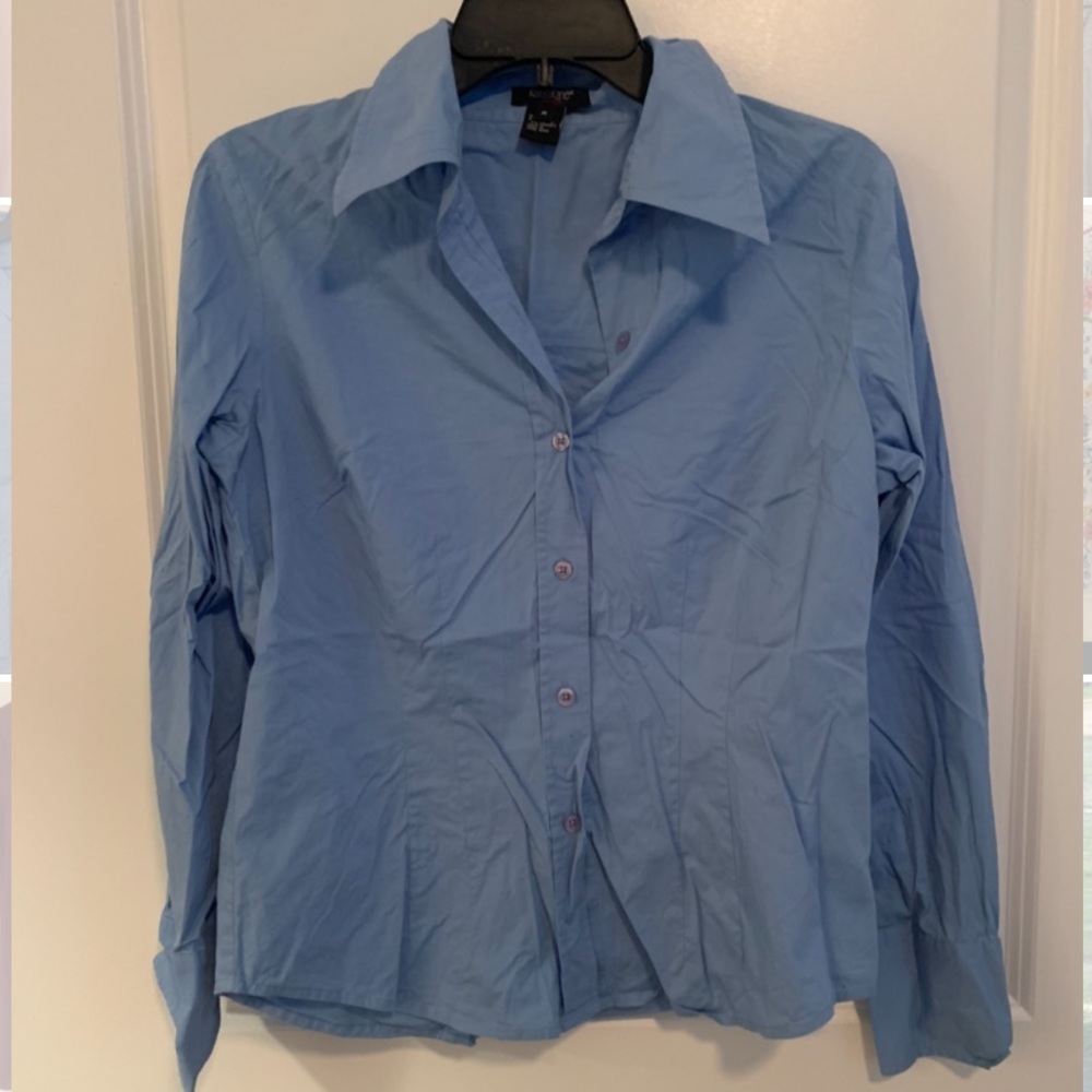 Blue button up work blouse
